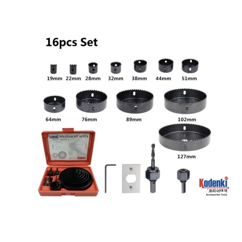 MATA BOR HOLESAW HOLE SAW KIT SET 13 16 PCS ALAT GERGAJI BULAT BUNDAR LINGKARAN PEMBOLONG PELUBANG M