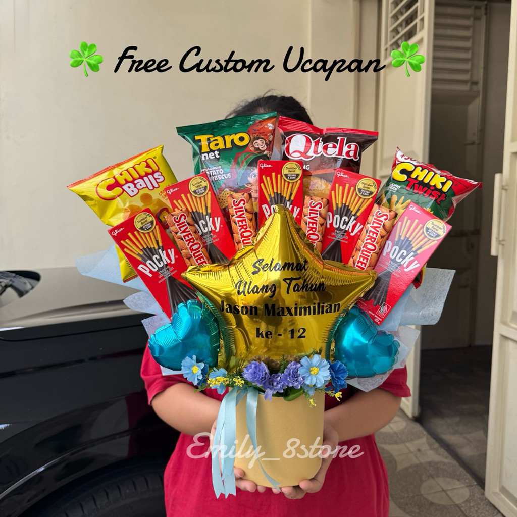 [Ready Stok] Kado Ulang Tahun Anak Birthday Gift Hadiah Ultah Kue Ulang tahun bloom box snack buket 