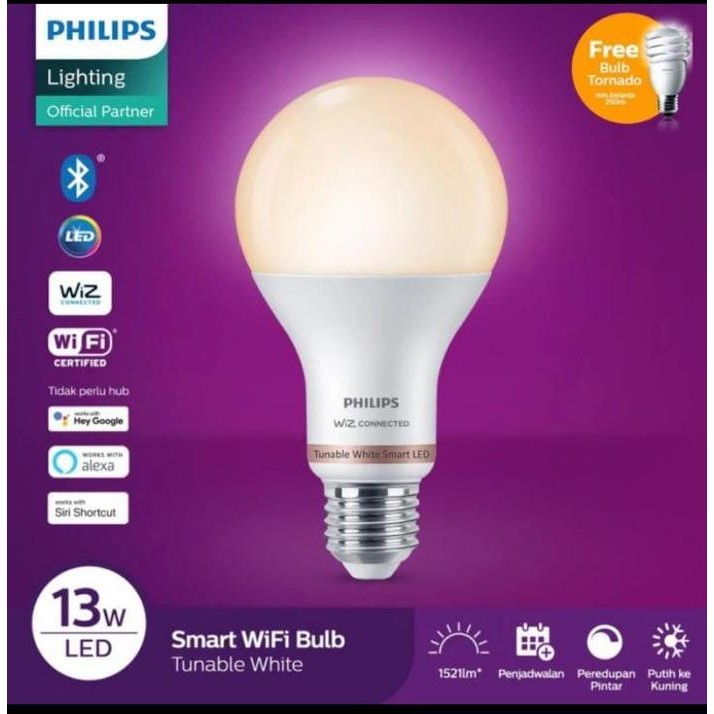 [ OLVERA  ]  PHILIPS SMART WIFI LED 13W RGB & TUNABLE E27 A67 CRI90 WIZ CONNECTED - RGB