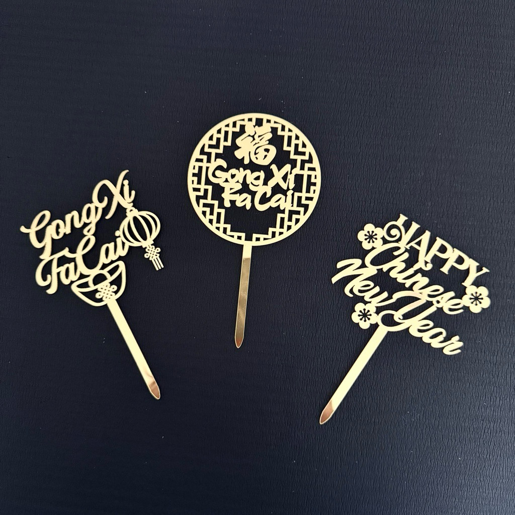Topper Kue Imlek Akrilik Topper Imlek Tusukan Kue Imlek Cake Topper Gong xi Fa Cai Topper CNY