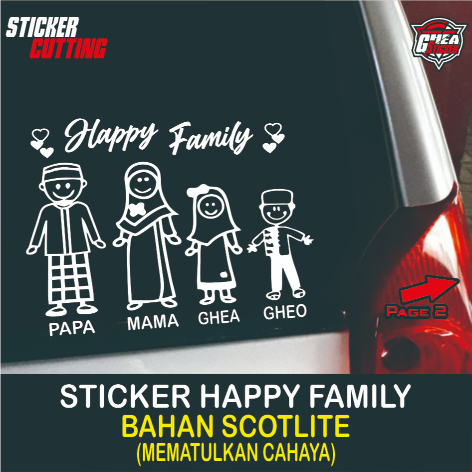 Sticker Cutting Happy Family - Stiker Karakter Keluarga Ceria - Sticker Kaca Belakang Mobil