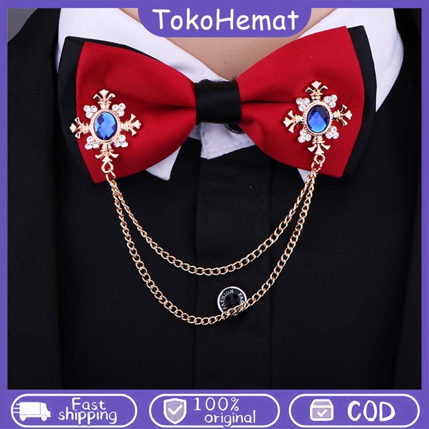 Pin Bros Kerah Vintage Rantai Aksesoris Kemeja Formal Rumbai Kristal untuk Pria & Wanita