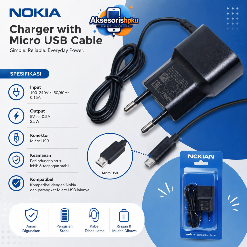 [MICRO] Travel Charger Nokia Lumia USB Micro Packing Press Casan HP Nokia Android lama