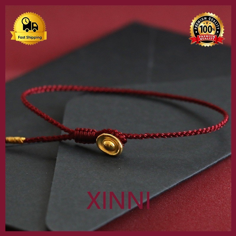 XINNI Gelang Tali Merah Emas Pasir Vietnam Gelang Tali Merah Unisex Berlapis Emas Tembaga Perhiasan