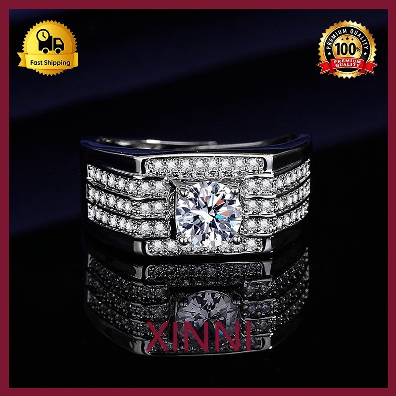 XINNI Cincin Berlian Moissanite untuk Pria Cincin Pernikahan Berlian 1 Karat yang Trendy untuk Pria 