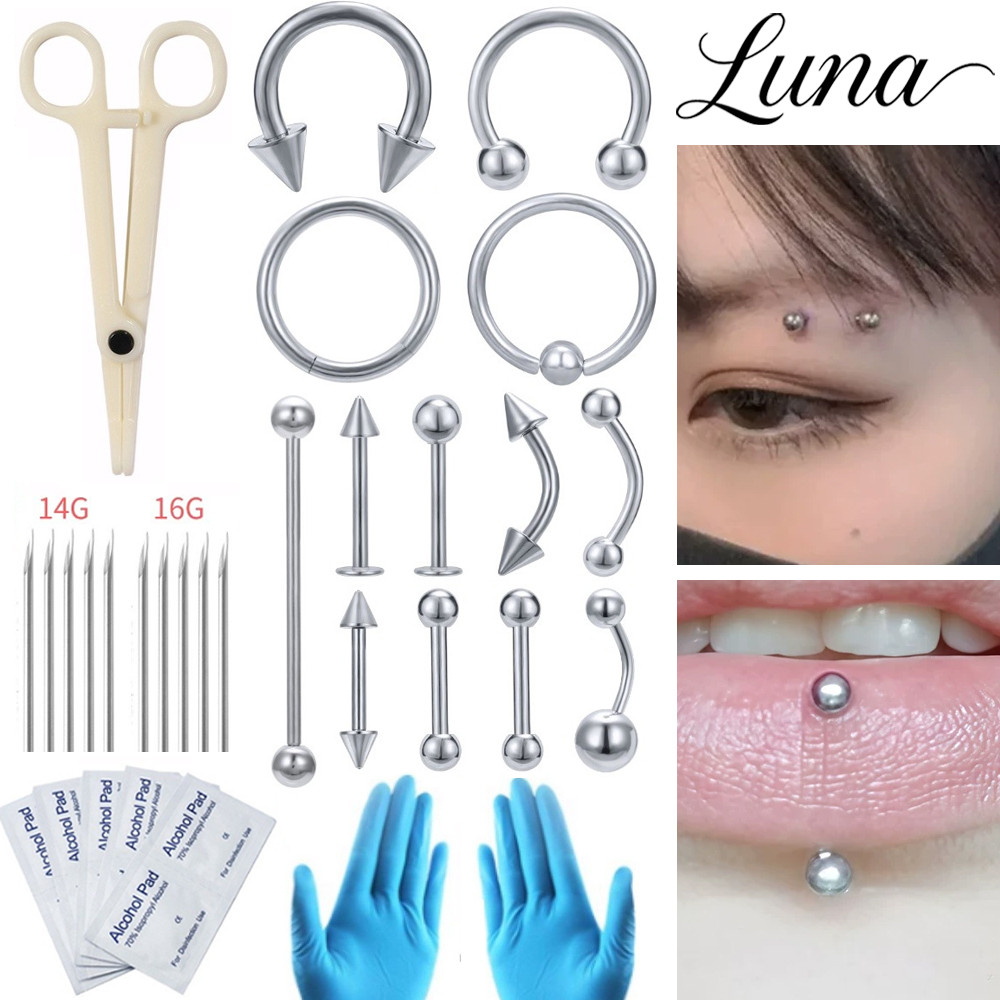 1 Set Stainless Steel Eyebrow Ring Piercing 14G/16G Labret Lip Piercing Ball/Cone Nose Piercing 8mm 