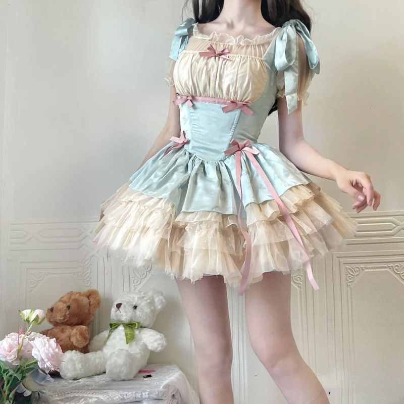 gaun balet sling kue putri kencan setelan gaun gaun balet sling kue pu kain brokat model klasik