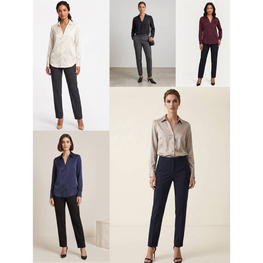 Blouse Lengan Panjang Wanita Bahan Satin HM Women's V-Neck Blouse - 2424