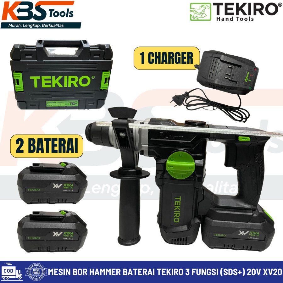 Mesin Bor Hammer Baterai TEKIRO 3 Fungsi 20V Brushless SDS+ 2 Baterai  Charger  Koper