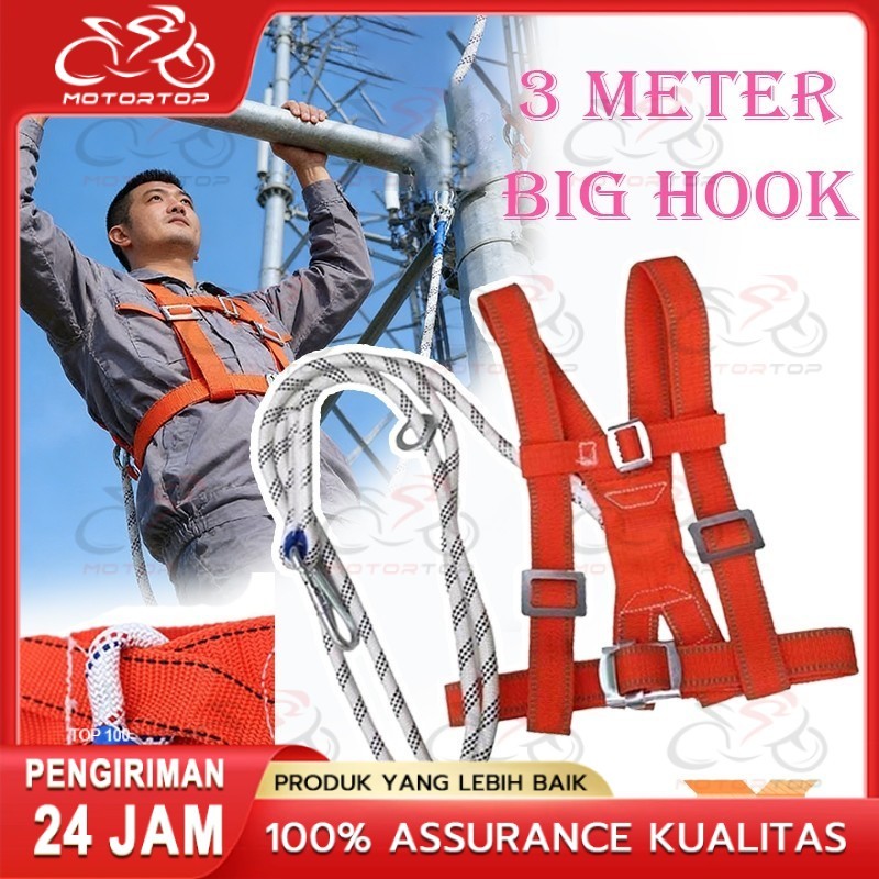 1Set Safety Body Harness 3Meter tali safety Body Harness Big Hook Safety Belt Proyek Harness Climbin