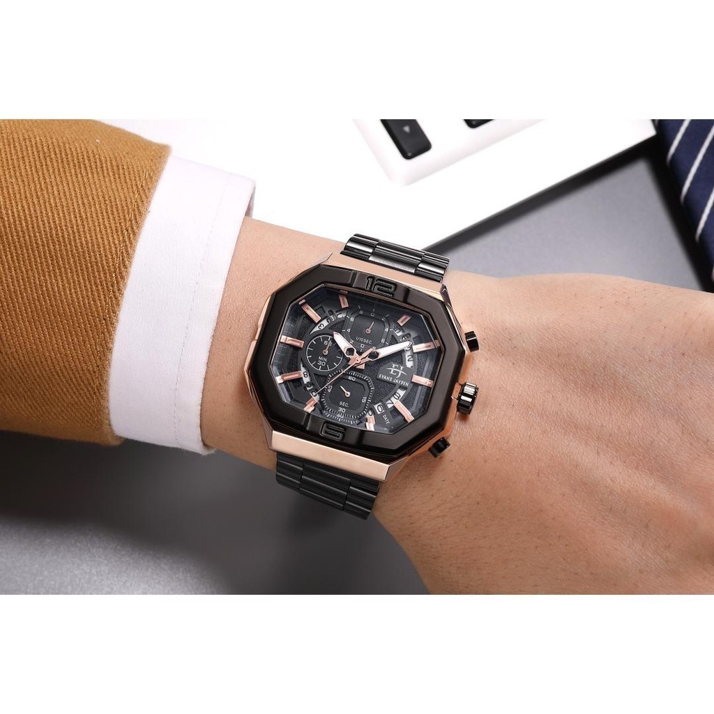 Evans Jayden Jam Tangan Pria EJ 9464 Rantai Stainless Steel Chronograph Kaca Sapphire Water Resistan