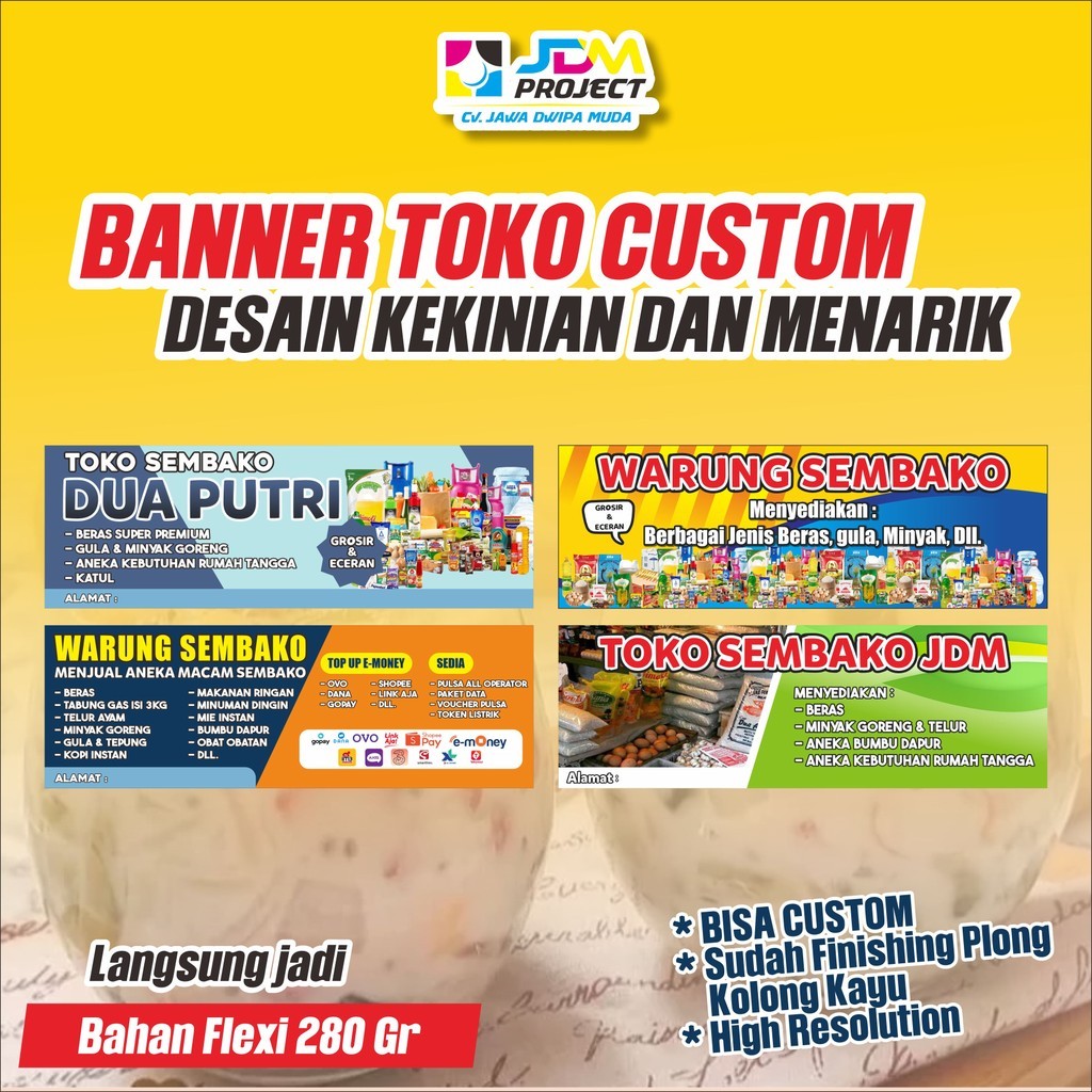 JDM 4 - Spanduk Toko Sembako Baliho Toko Baju Spanduk Toko Pakaian Banner Toko Kue Spanduk Toko Maka