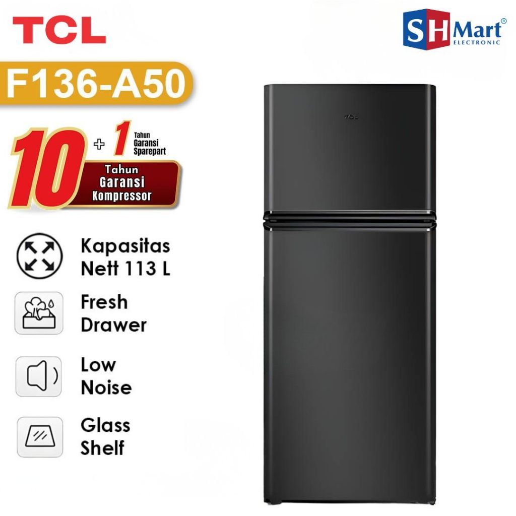 Tcl Kulkas 2 Pintu 118L F136-A50 3D Surround Cooling Metal Panel Garansi Resmi (MEDAN)