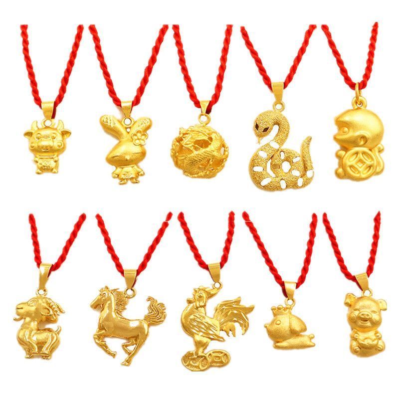 Liontin Buddha Guanyin berwarna emas dengan kalung tali berlapis emas