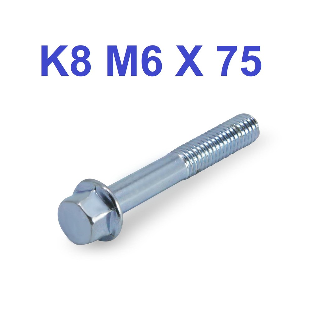 BAUT FLANGE / FLANGE BOLT K8 PUTIH M6 X 75