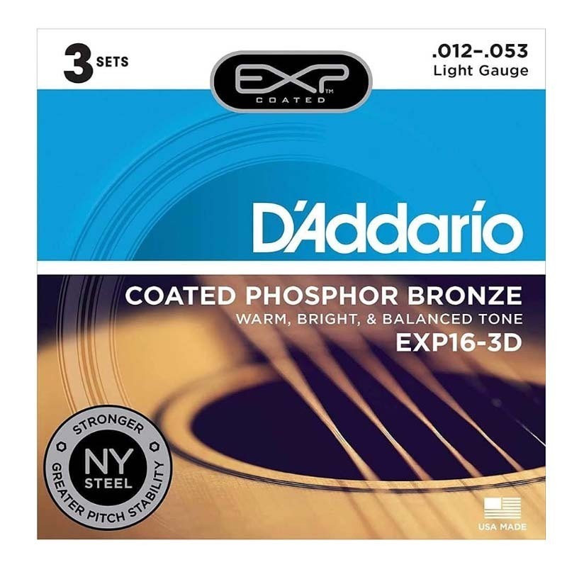 Senar Gitar Akustik D’Addario EXP16/EXP26 Berlapis Perunggu Fosfor, 3 Buah