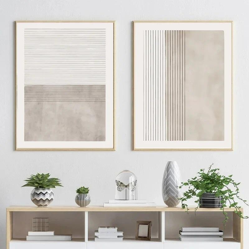 

2pcs Abstract Beige Gray Posters Print Pictures Nordic Minimalist Line Modern Living Room Wall Art Canvas Painting Home Deocr