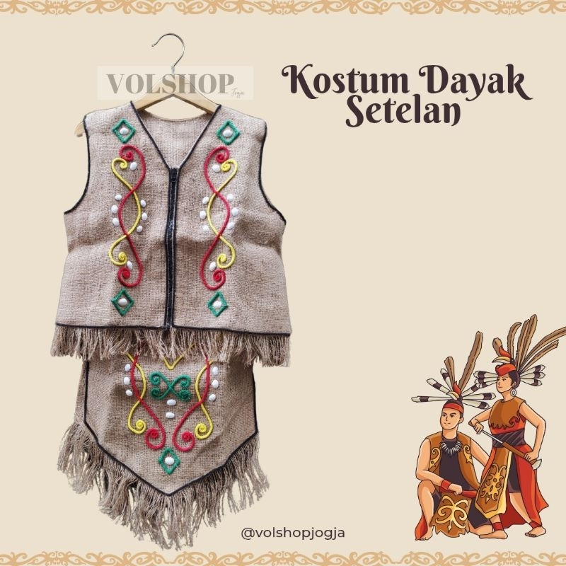 KOSTUM DAYAK ANAK-DEWASA PAKAIAN ADAT DAYAK PRIA WANITA BAJU ADAT KALIMANTAN KOSTUM KARNAVAL ROMPI S