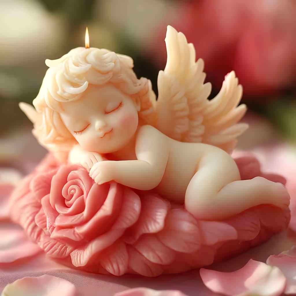 

3D Cute DIY Flower Angel Candle Silicone Mold Wings Boy Angel Candle Mould Rose Flower Angel Concrete Cement Gypsum Molds