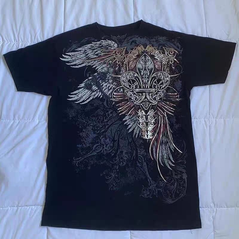 (COD) Affliction back wing eagle cross pattern t-shirt