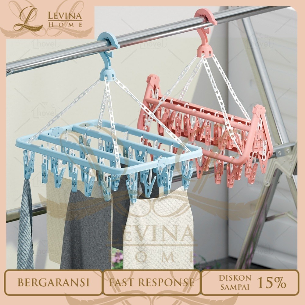 Hanger Jemuran Kaos Kaki 32 Jepitan Baju Lipat Praktis Serbaguna – Levina Home