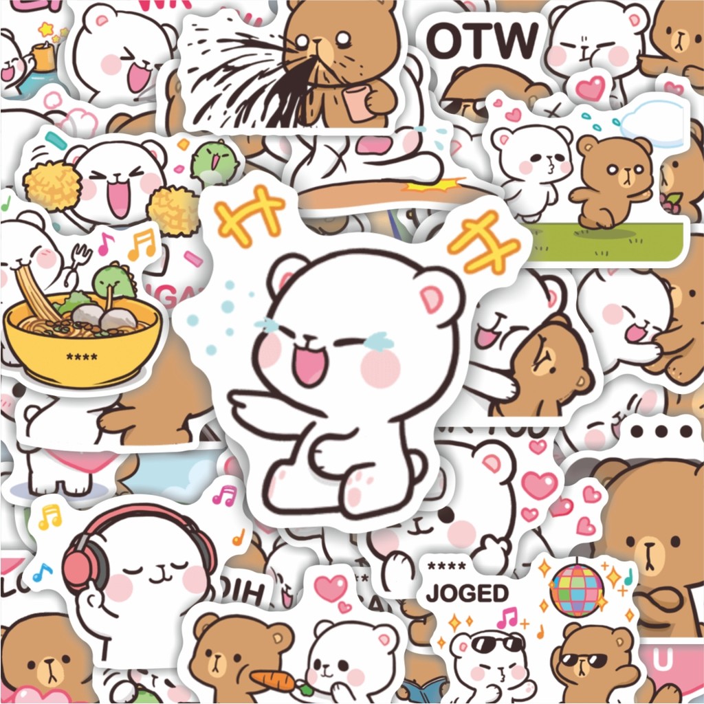 

100PCS Lucu Stiker Bear Milk & Mocha Stiker Aesthetic Stiker Anti Air Stikers Berperekat Waterproof sticker decal buat Motor Helm Buku Journal Koper Casing HP Laptop Botol Minum Hadiah anak