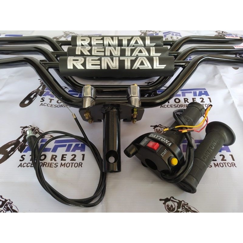 PAKET LENGKAP stang trail dan dudukan adaptor+gas spontan 2 tombol dan non tombol untuk motor honda 