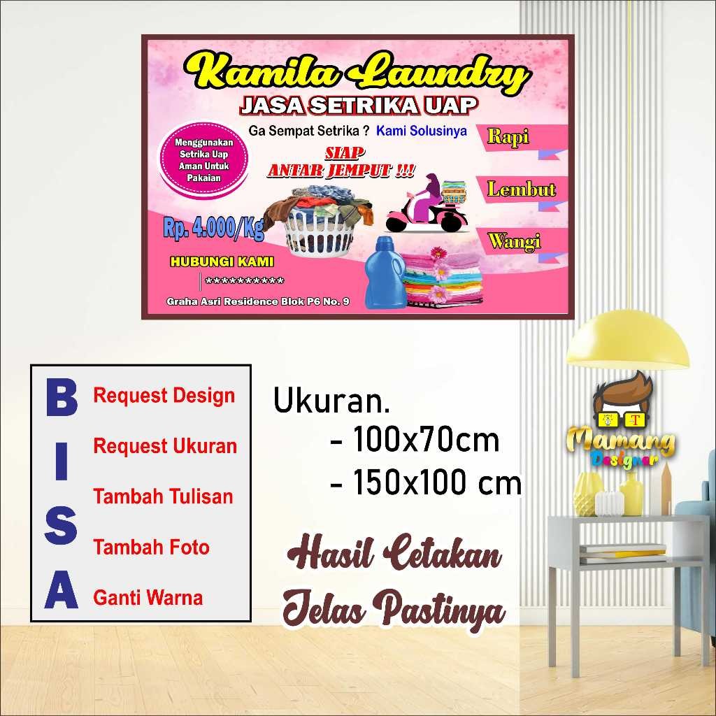 Cetak Spanduk Banner Laundry Model Design Pink bb Tebal
