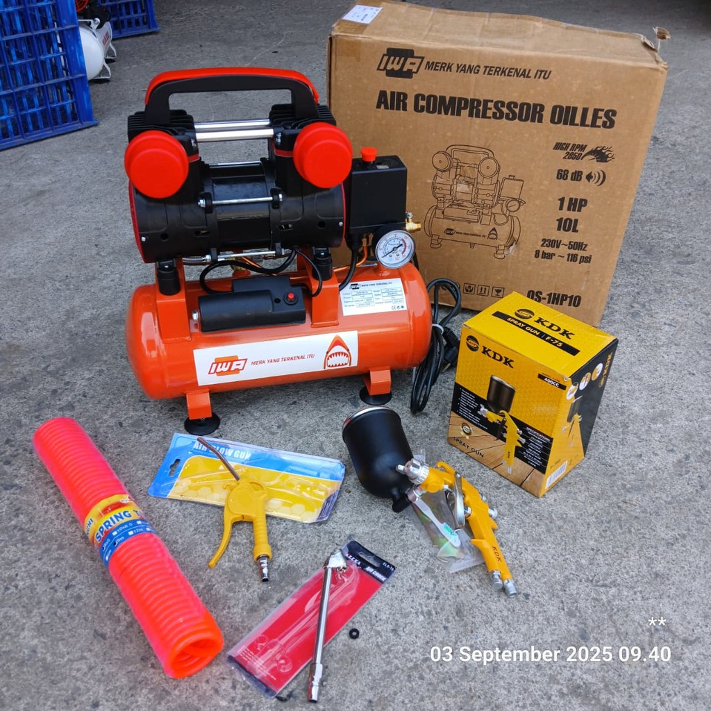 STOK SEDIKIT  Paket Kompresor Angin / Kompresor Udara lengkap 5 ITEM tukang cat/bengkel motor mobil 