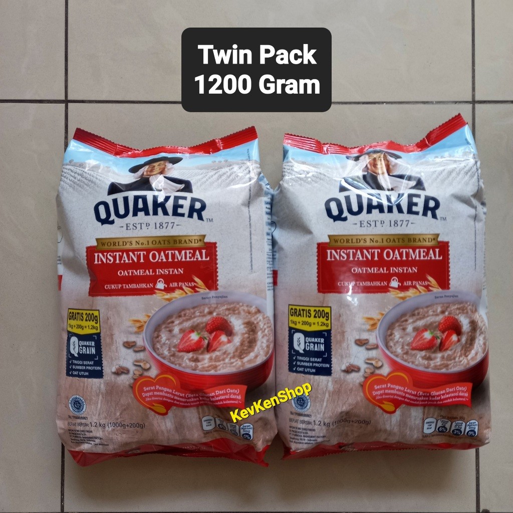 

Quaker Oat Instant Oatmeal Sereal 1200 gram Merah 1.2 Kg Exp JANUARI 2027 TWIN PACK ( 2 BUNGKUS )