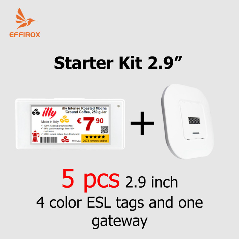 

2.9 inch Electronic Shelf Labels Starter Kit with ESL Gateway Controller, 5 Digital Price Tags and 1 AP Combo Package