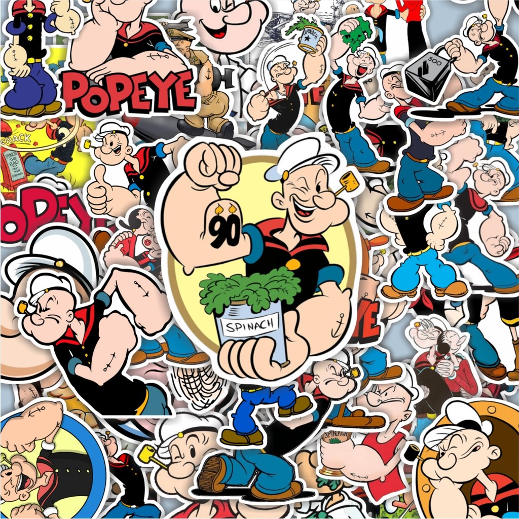 

100PCS Lucu Stiker Kartun Popeye Stiker Aesthetic Stiker Anti Air Stikers Berperekat Waterproof sticker decal buat Motor Helm Buku Journal Koper Casing HP Laptop Botol Minum Hadiah anak
