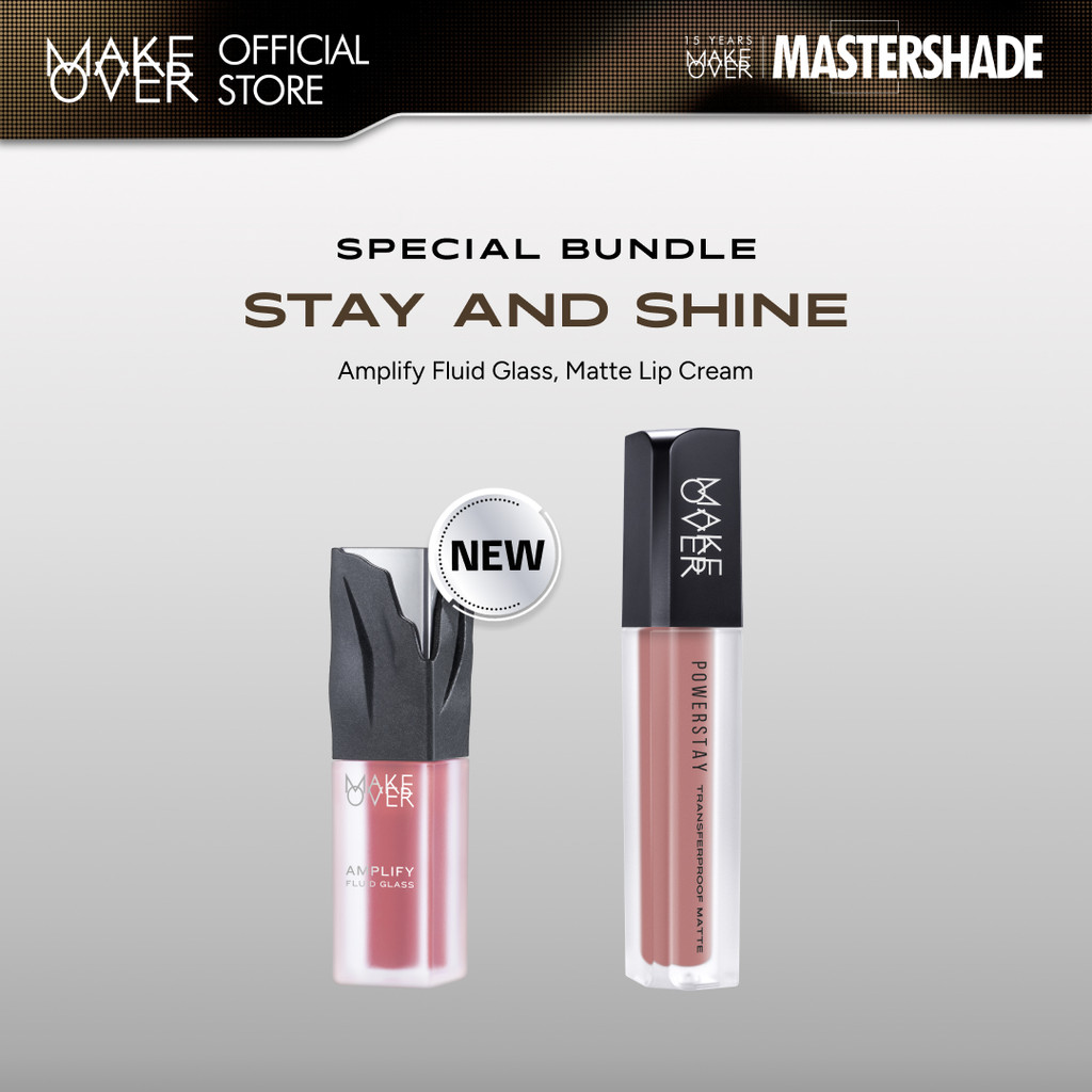 MAKE OVER Stay and Shine Bundle: NEW Amplify Glass Fluid + Transferproof Matte Lip Cream - Paket Omb