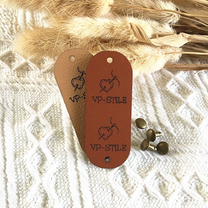 

30pcs Custom handmade labels for clothes Sewing leather logo tags for knitting hats Center fold crafts items label with rivets
