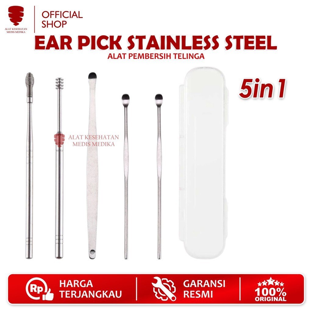 Ear Pick 5in1 Stainless Steel Alat Pembersih Kotoran Telinga Korek Kuping Cleanser 5 in 1 Medis