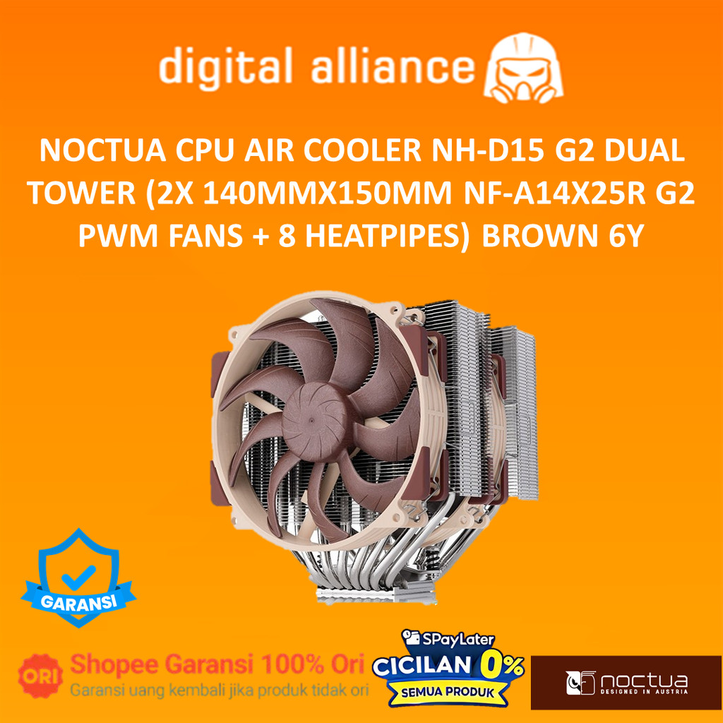 NOCTUA CPU AIR COOLER NH-D15 G2 DUAL TOWER (2X 140MMX150MM NF-A14X25R G2 PWM FANS + 8 HEATPIPES) BRO