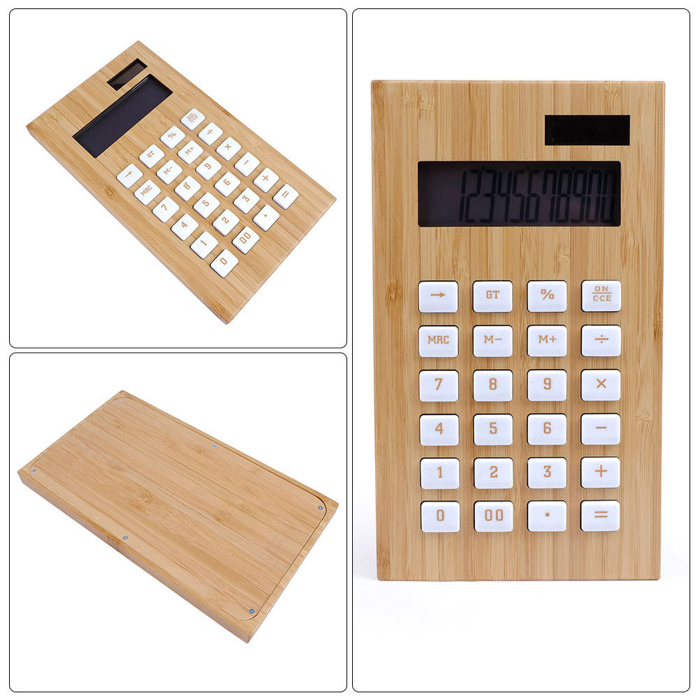 

1pc Eco-Friendly Wooden Solar Calculator Clear Portable Office Stationery Simple Calculation Aids For