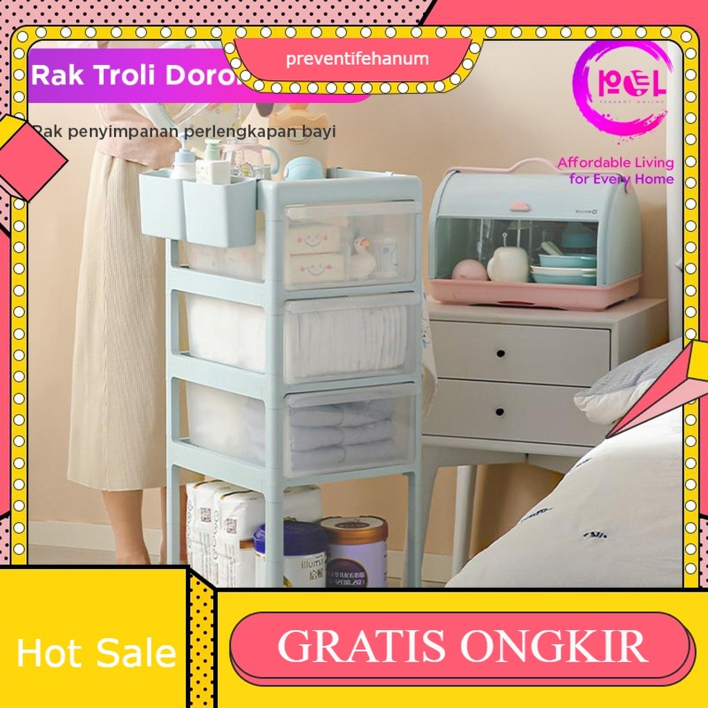 Rak Troli Dorong Bayi Roda