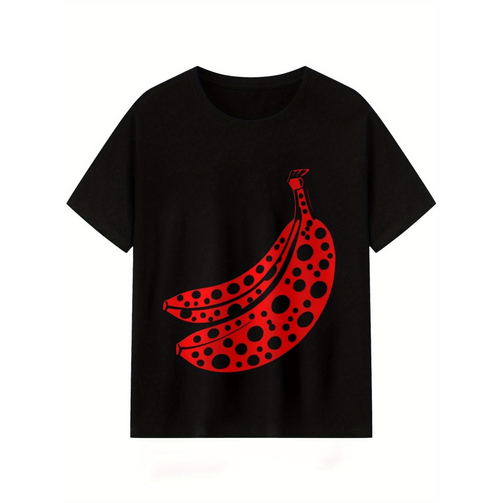 Kaos Pria Retro Motif Pisang - Polkadot Merah Hitam, Katun Nyaman