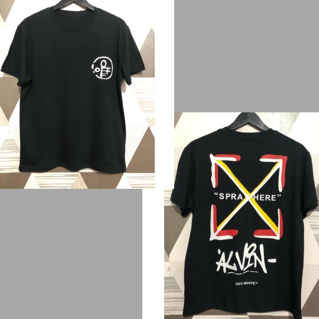 HOT 【COD】 KAOS OFF WHITE T SHIRT PREMIUM MIRROR 1:1 LIKE ORIGINAL 1:1 UNISEX Unisex style