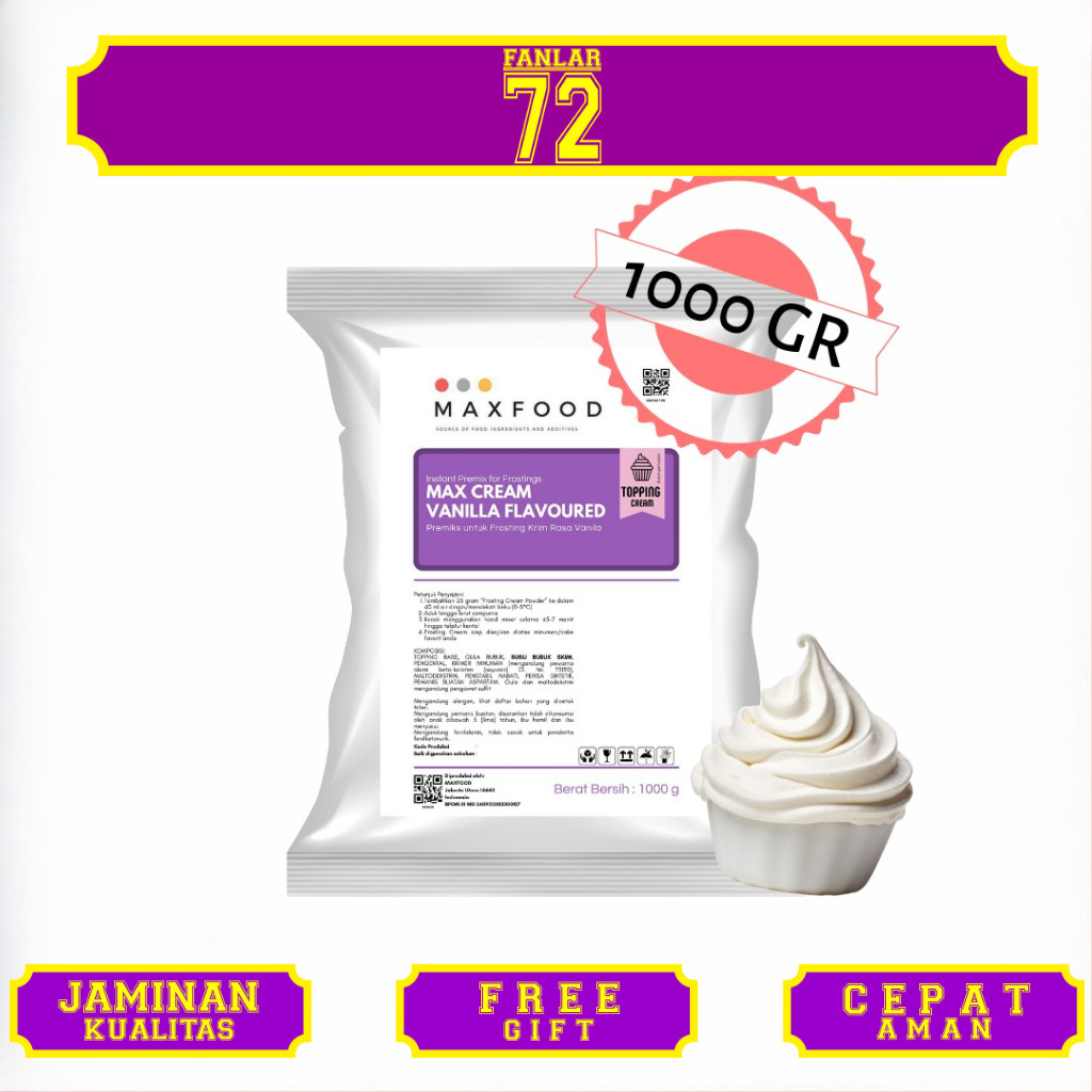 MAXFOOD - Whipping Cream Vanilla Powder / Bubuk Topping Whipping Cream Rasa Vanilla 1 KG