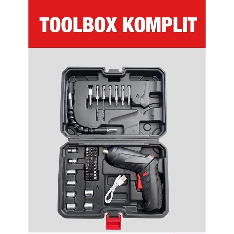 alat Mesin Obeng Bor Portable Tool Box 25in1 Cordless Impact Drill Mini kecil 3.6v 1800mah