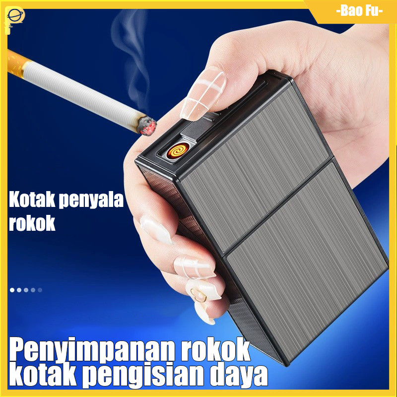 Kotak Rokok Pemantik Listrik Usb Isi Ulang Wadah Rokok Travel Tahan Air Kemasan Luar Ruangan Portabe