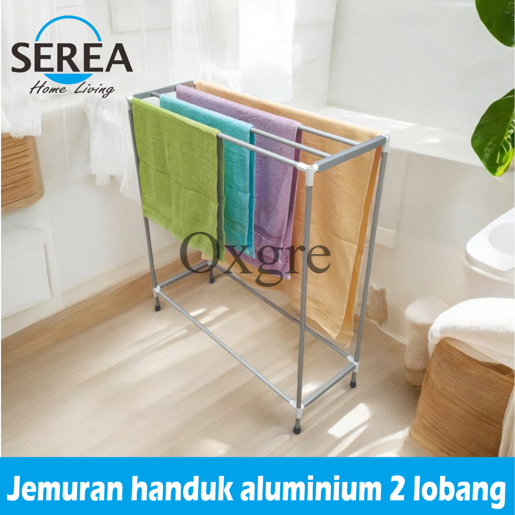 PromoJemuran Handuk Berdiri Aluminium Minimalis 4 Handuk/Rak 4 Handuk Minimalis Aluminium 4 Lobang H