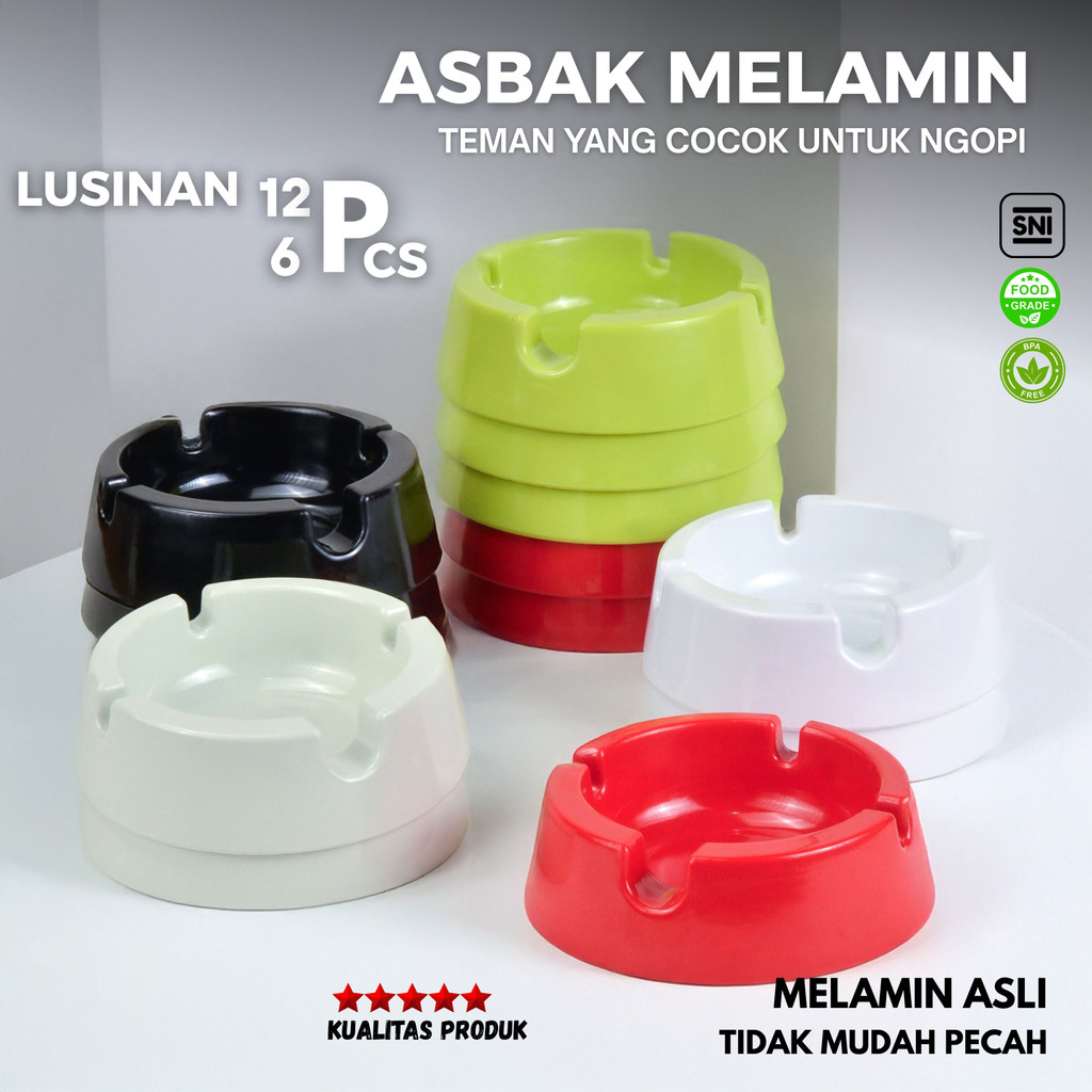 Asbak Melamin Bulat Lusinan 6/12 pcs Asbak Rokok Mewah Tebal Asbak Cafe/Hotel