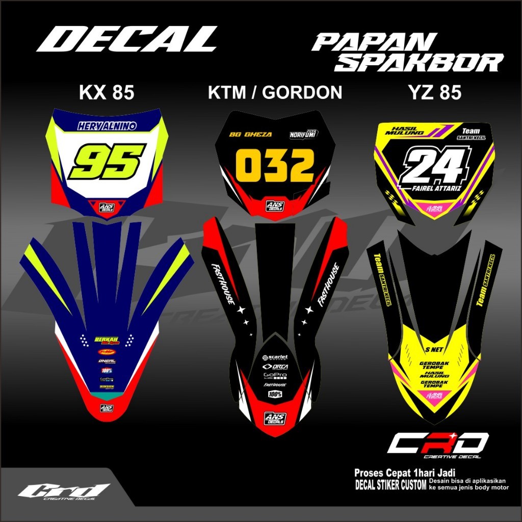Stiker Papan Nomor Dan Sticker Spakbor Depan Kx 85 Spakbor Yz 85 New Stiker Decal Papan Nomer Ktm 25