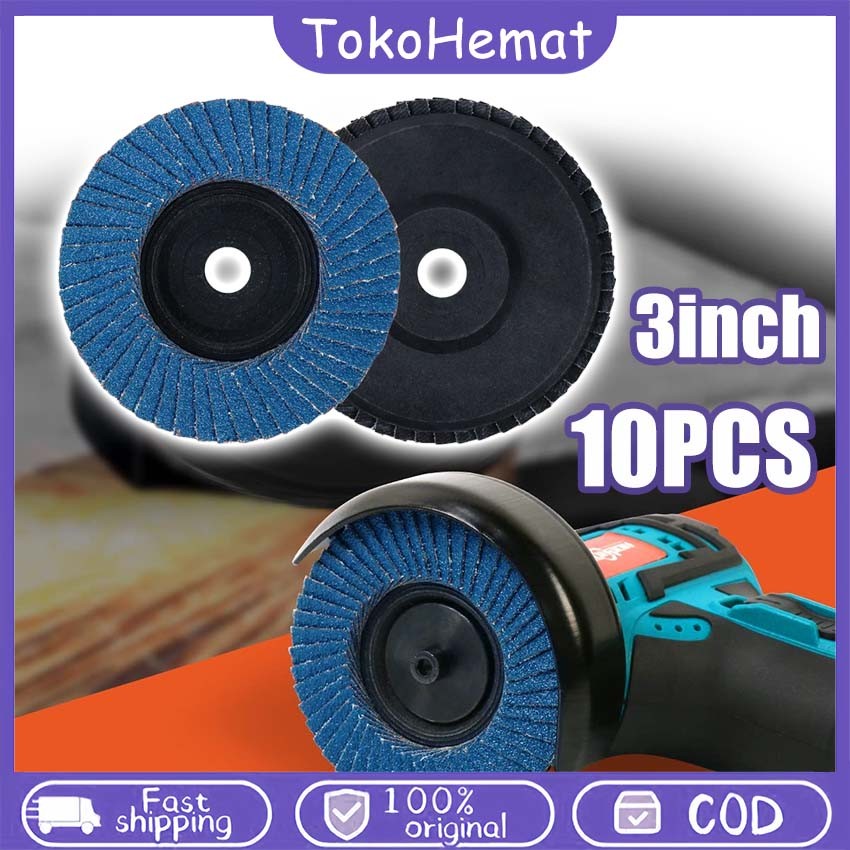 10PCS Amplas Susun Gerinda 3 Inch Amplas Susun Flap Disc Grit #80 Amplas Susun Fleksibel