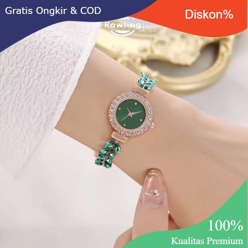 Diskon Besar Rowling  (Jam-151) Jam Tangan Wanita Bulat Serut Stainless Jam Tangan Wanita Quartz den