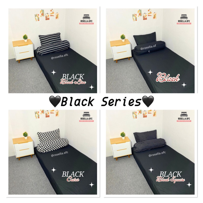 Sprei Seprai Polos Hitam Black Embos Estetik Aesthetic Minimalis Katun Rosella Single Double Bed