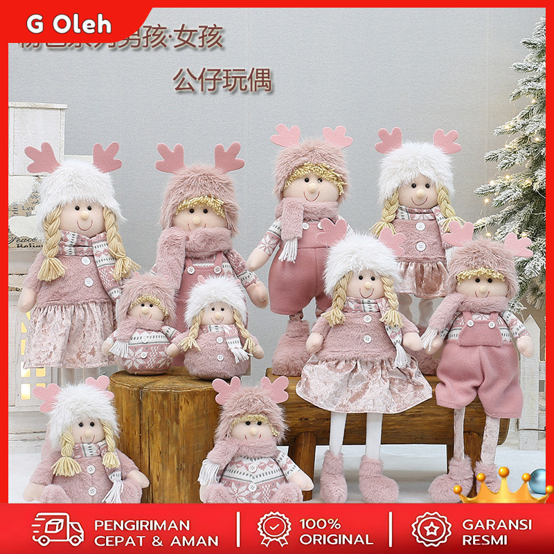 【G Oleh】Boneka Natal Merah Muda Ornamen suasana Natal Kain Bulu Panjang Merah Muda Boneka Hadiah Nat